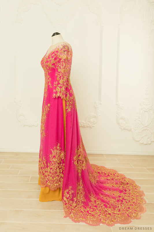 Pink Bridal Ao Dai | Vietnamese Bridal Dress (#MEILIN) - Dream Dresses by P.M.N.