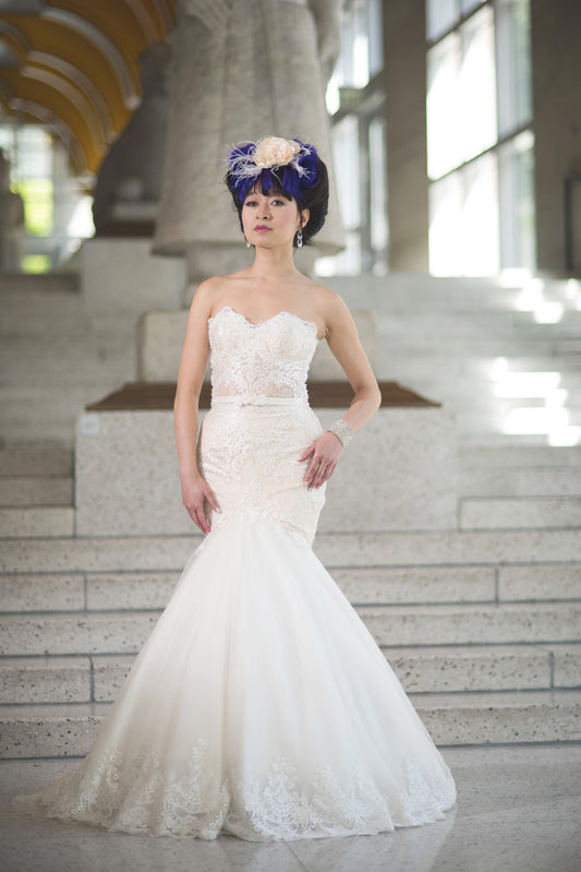 Sheer Bodice Trumpet Wedding Dress (Style # BETTY PB147) - Dream Dresses by P.M.N
- 1