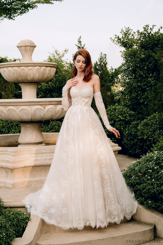 Strapless Lace Ball Gown with Detachable Sleeves (#DANIELA) - Dream Dresses by P.M.N.
