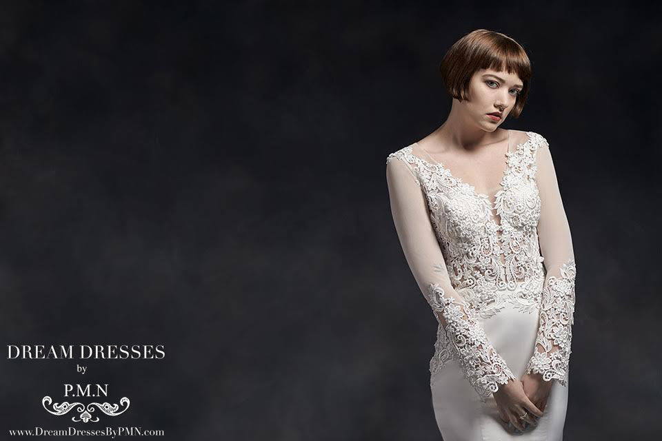 Long Sleeve Wedding Dress With Lace Top (#SS16101)