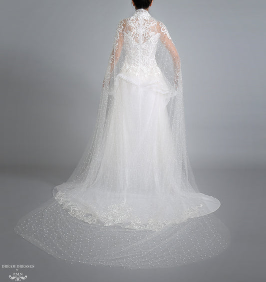 Sparkling Cathedral Pearl Bridal Cape (#AXELLI) - Dream Dresses by P.M.N.