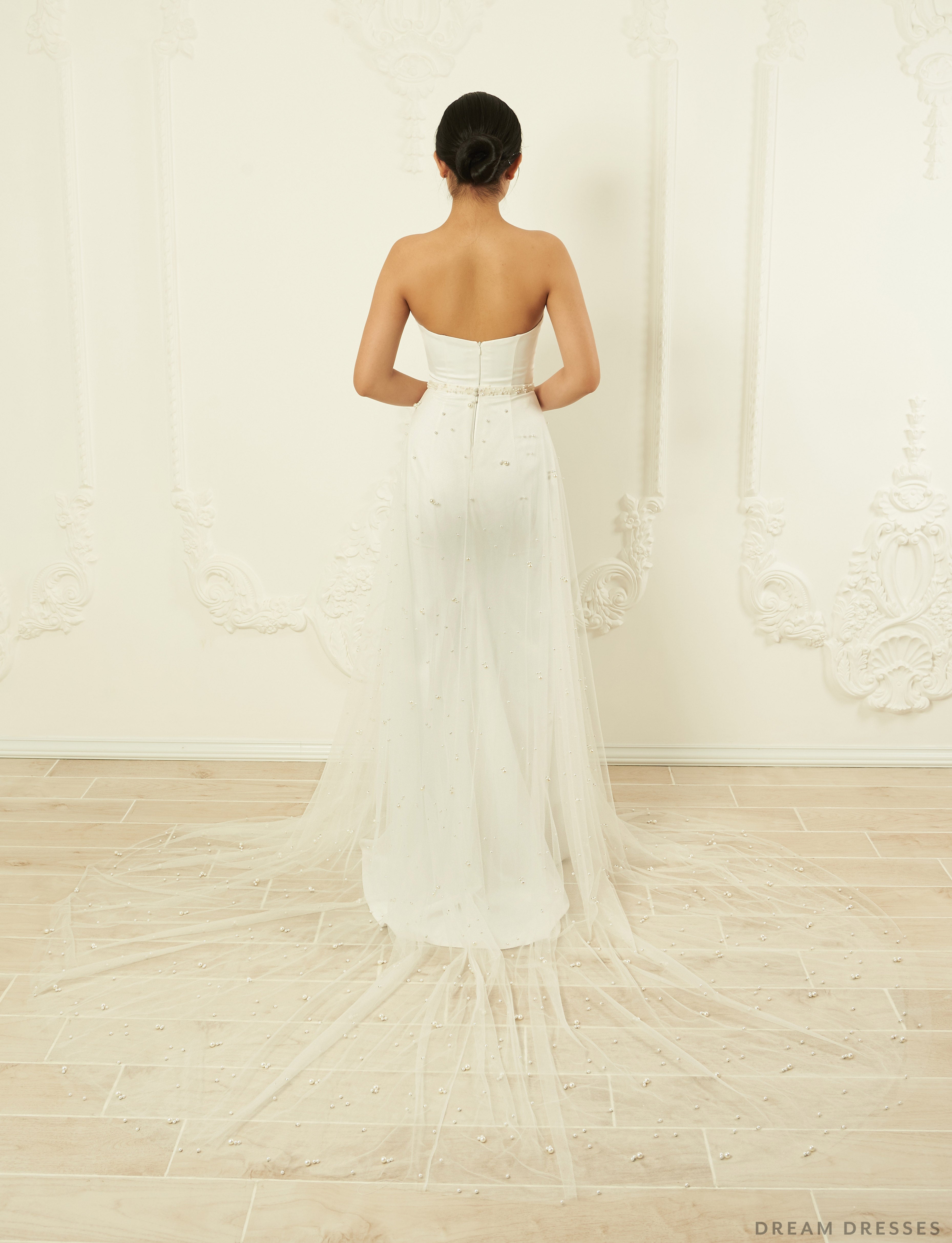 Detachable Bridal Overskirt with Pearls (#Belinda)