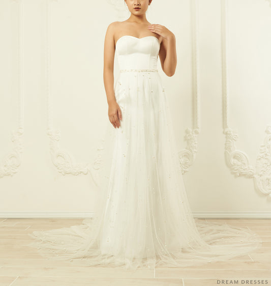Detachable Bridal Overskirt with Pearls (#Belinda) - Dream Dresses by P.M.N.