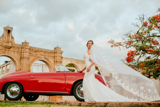One-tier Cathedral Length Veil With Lace Appliqué Edge (#PB100) - Dream Dresses by P.M.N
- 1
