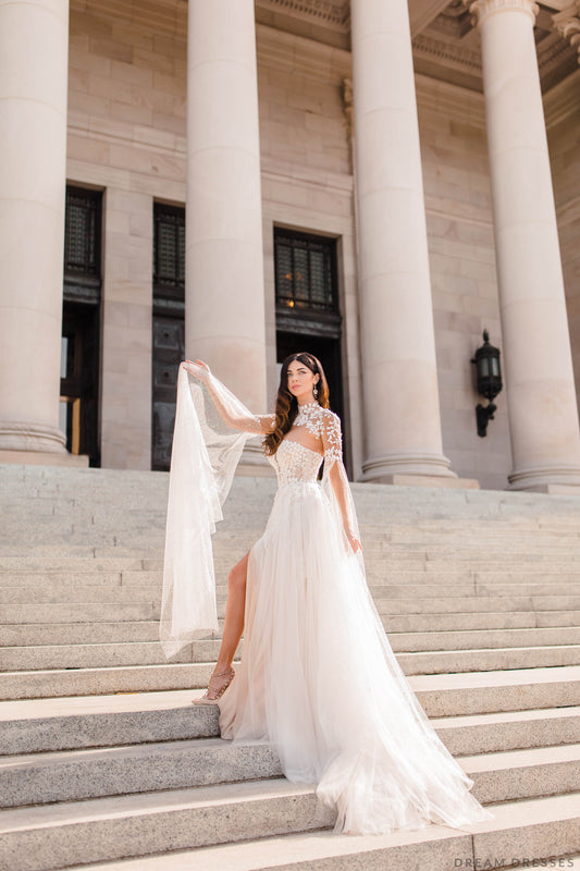 Lace Bridal Cape Sleeves (#CARINA) - Dream Dresses by P.M.N.