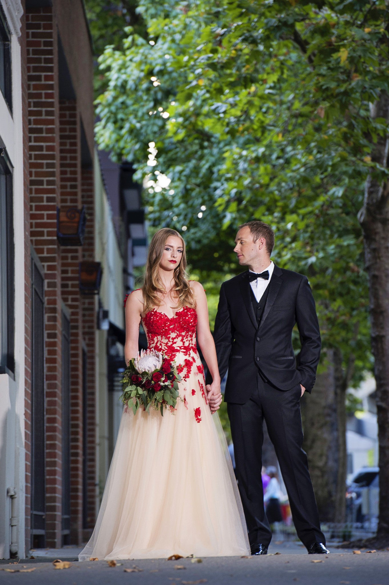 Red And Champagne Tulle Dress (#FW16100)