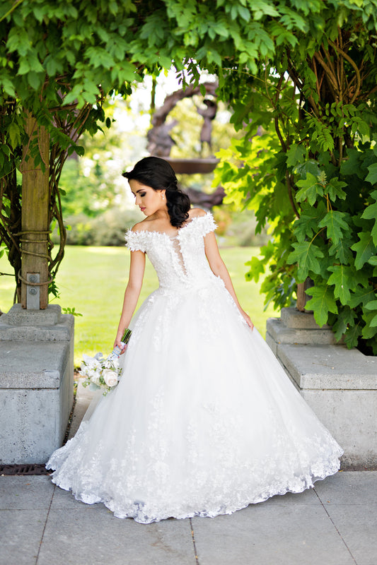 Off Shoulder Lace Ball Gown with 3D Flowers (Style #Wora PB146) - Dream Dresses by P.M.N
- 1