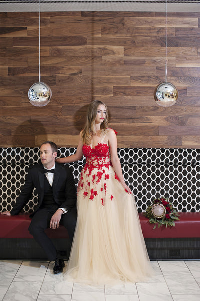 Red And Champagne Tulle Dress (#FW16100) | Dream Dresses by P.M.N. Red And Champagne Tulle Dress (#FW16100) | Dream Dresses by P.M.N.