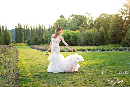Blush Pink Tiered Trumpet Wedding Dress (#SS16103) - Dream Dresses by P.M.N
- 1