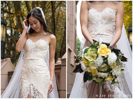Blush Pink Ivory Sheer Trumpet Wedding Dress (Style Scarlett #PB101) - Dream Dresses by P.M.N
- 1