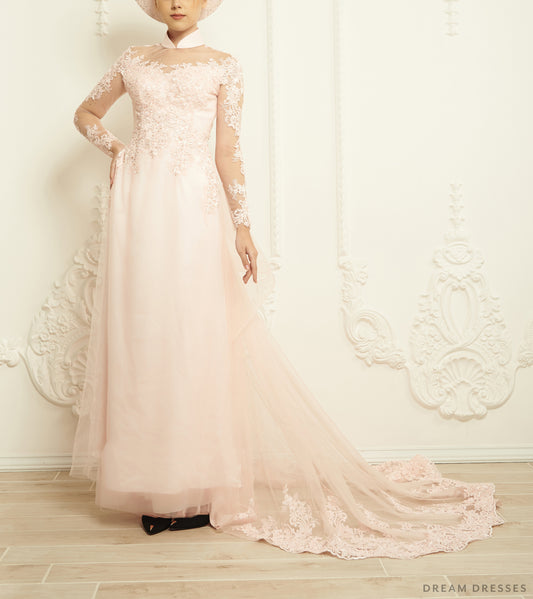 Blush Pink Bridal Ao Dai | Modern Vietnamese Bridal Dress (#EVIE) - Dream Dresses by P.M.N.