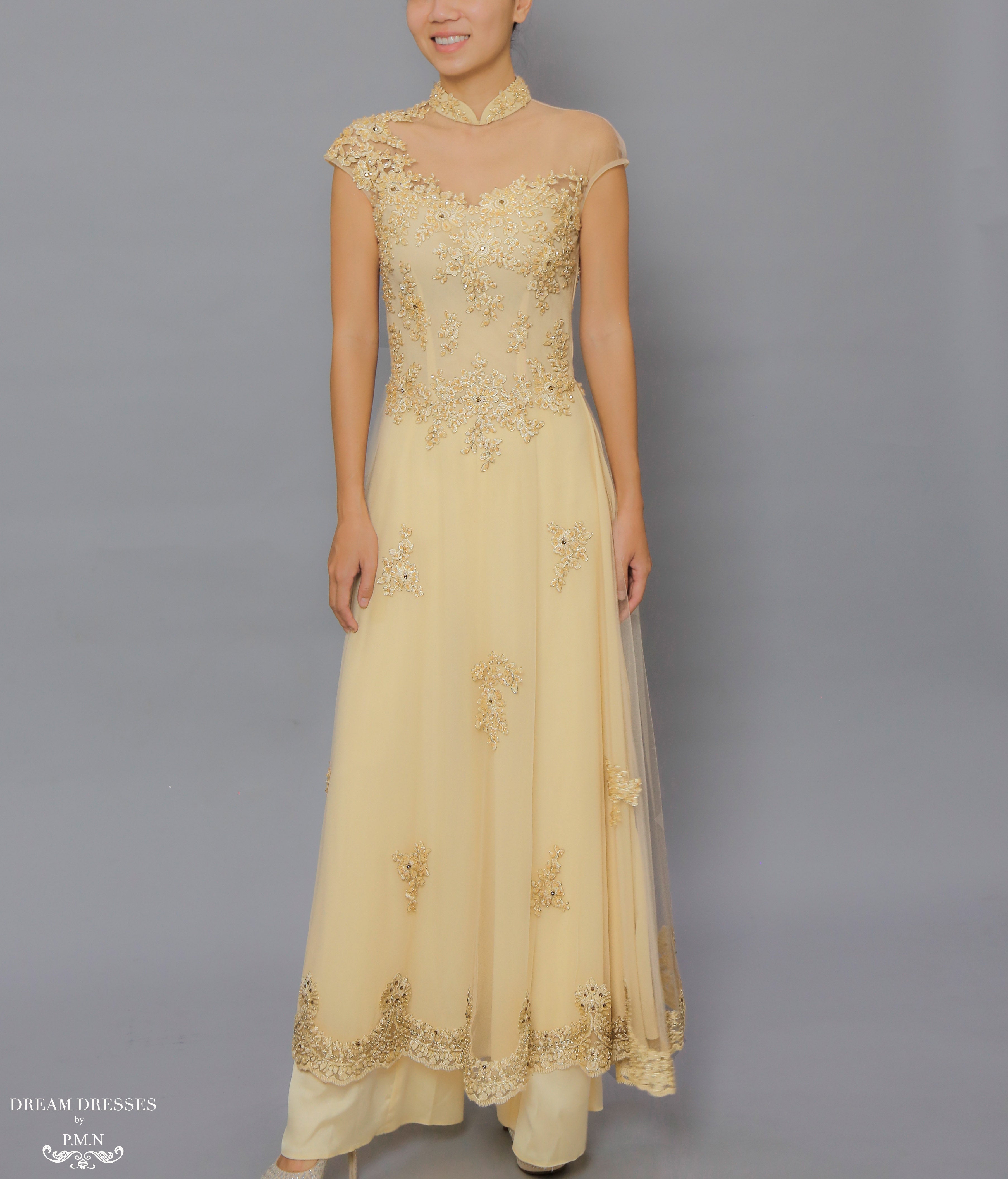 Gold Bridal Ao Dai | Custom Made Vietnamese Bridal Dress (#FLORENCE)