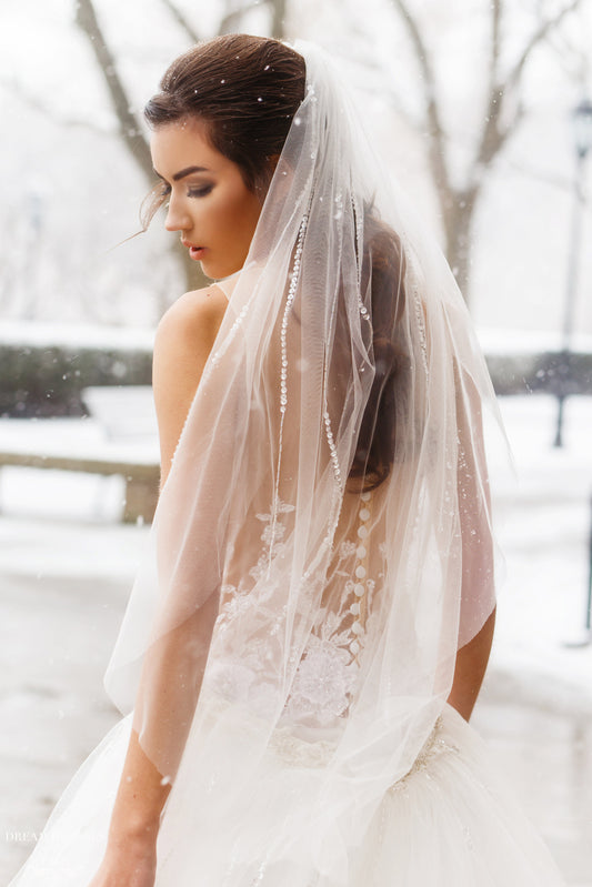 Embellished Fingertip Veil (#Hayley) - Dream Dresses by P.M.N.