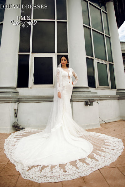 Fit & Flare Wedding Dress with Large Train Sample Sale Fit & Flare Wedding Dress with Large Train Sample Sale