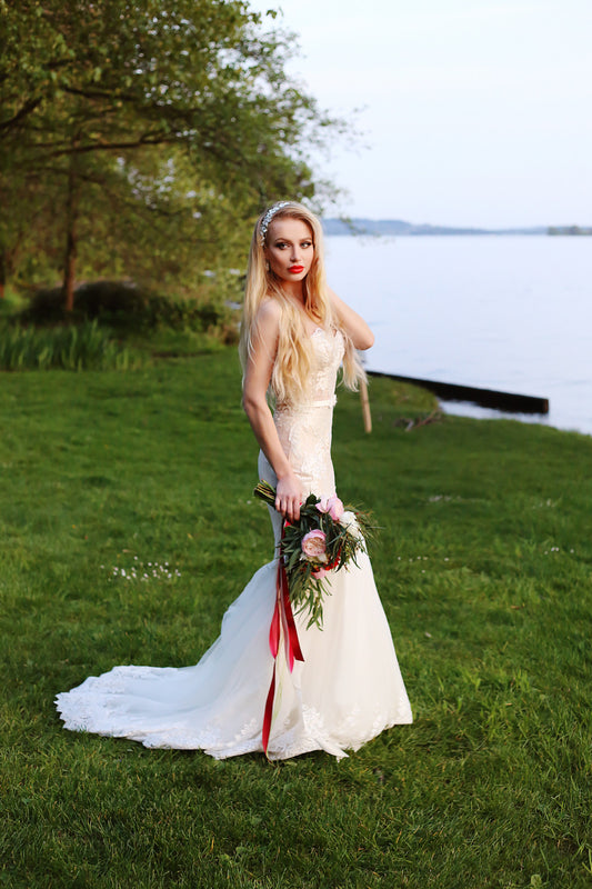 Blush Pink Ivory Strapless Trumpet Wedding Dress (# BETTY) - Dream Dresses by P.M.N
- 1