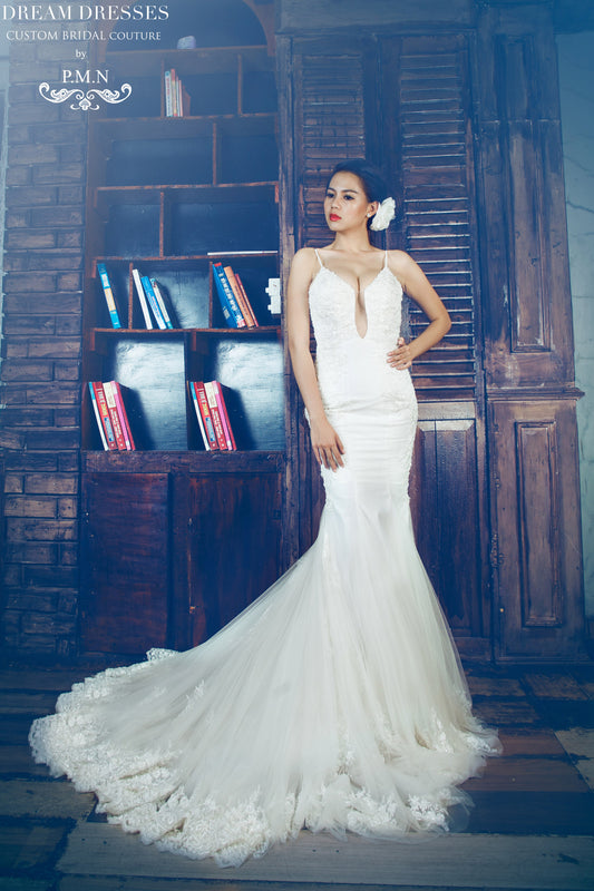 Spaghetti Strap Mermaid Wedding Dress With Sexy Back (Style # Katherine PB088) - Dream Dresses by P.M.N
- 1