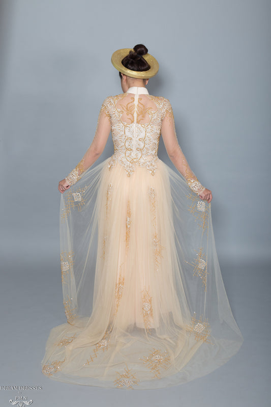 Gold Bridal Ao Dai | Vietnamese Bridal Dress with Embellishment (#HELGA) - Dream Dresses by P.M.N.