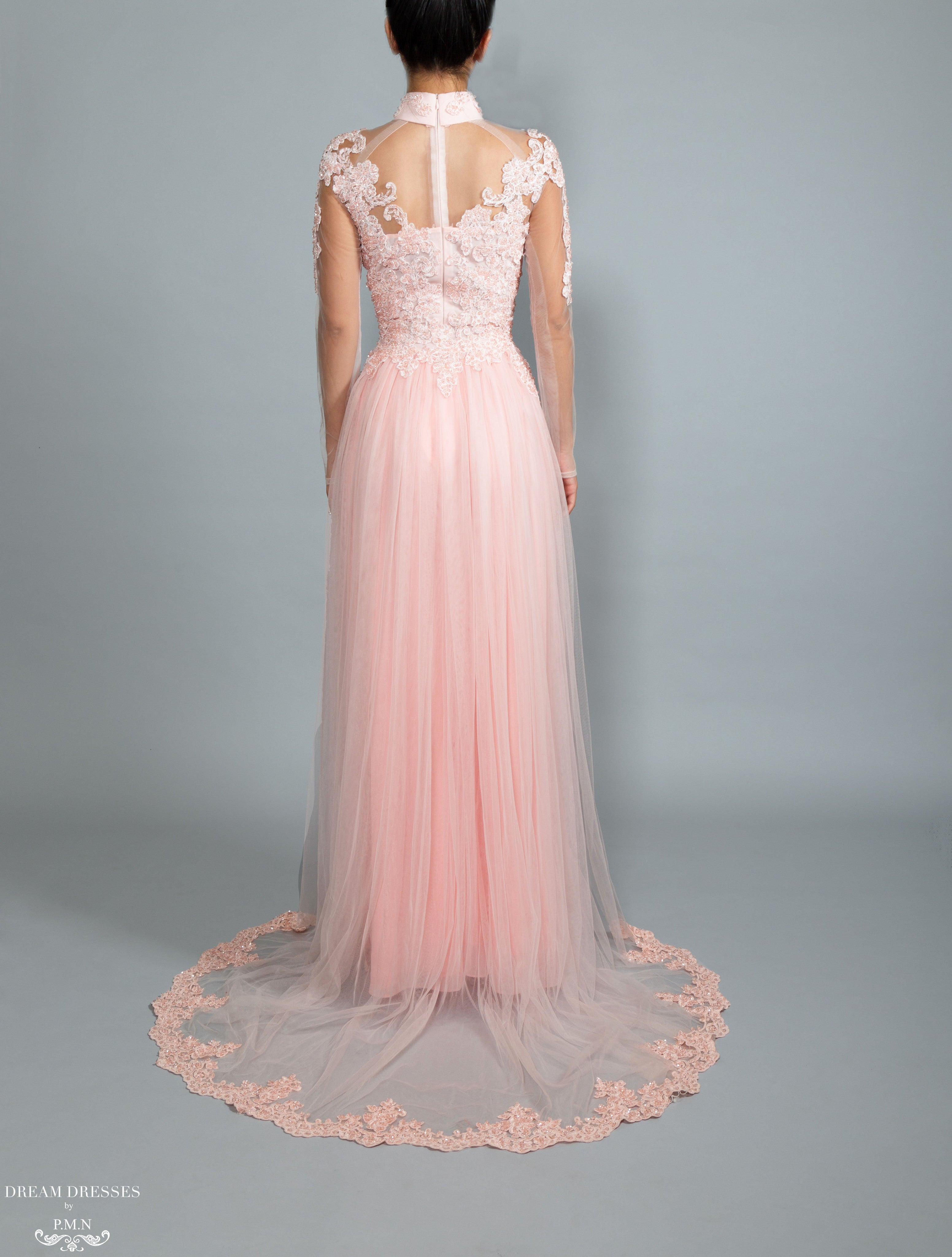 Blush Pink Bridal Ao Dai | Vietnamese Bridal Dress with Embellishment (#GALILAH)