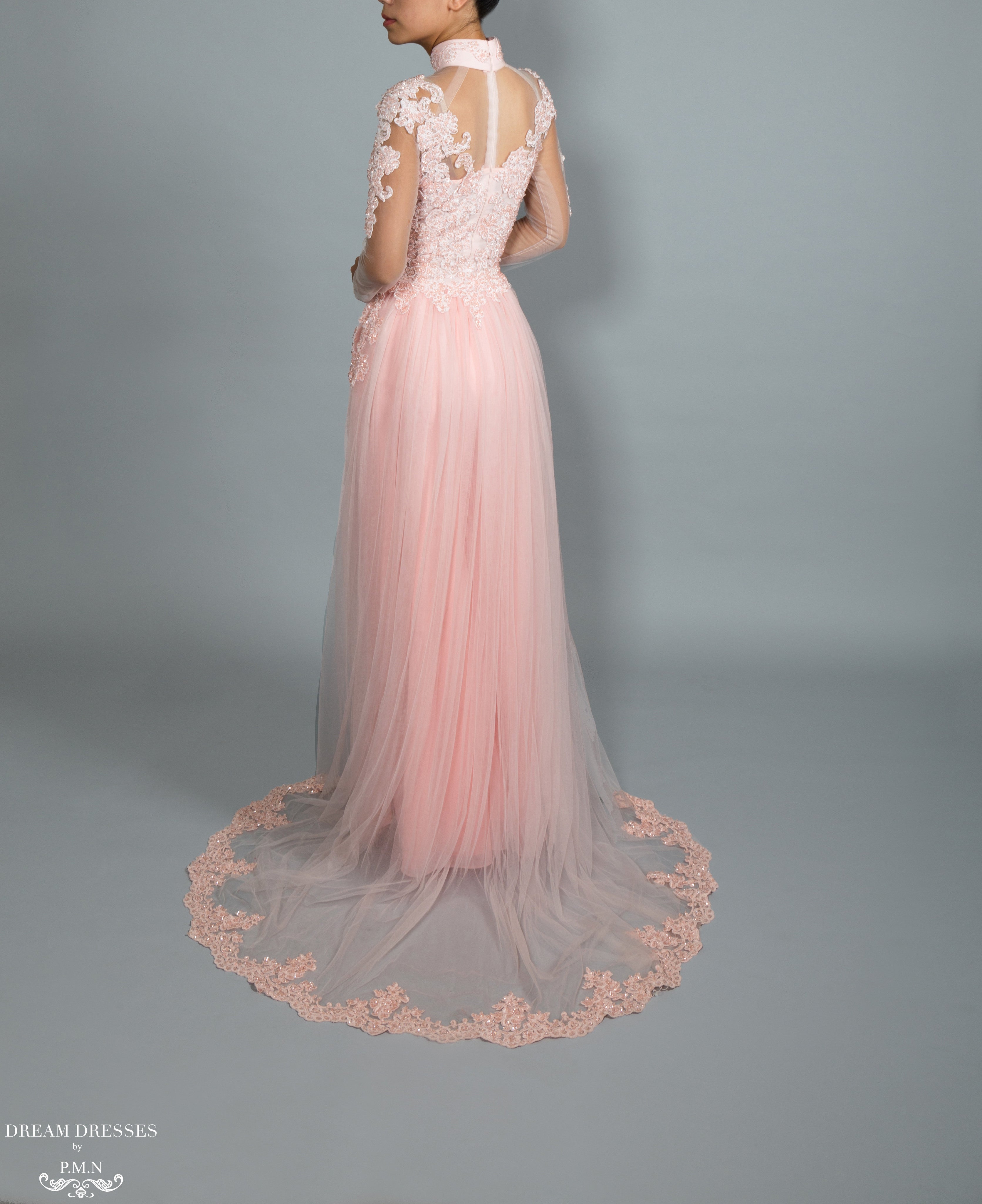Blush Pink Bridal Ao Dai | Vietnamese Bridal Dress with Embellishment (#GALILAH)