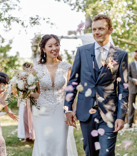 Crepe and Lace Wedding Dress (#Jeanna) - Dream Dresses by P.M.N.