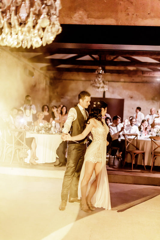 Lace and Chiffon Wedding Dress with high slit (#Juliana) - Dream Dresses by P.M.N.