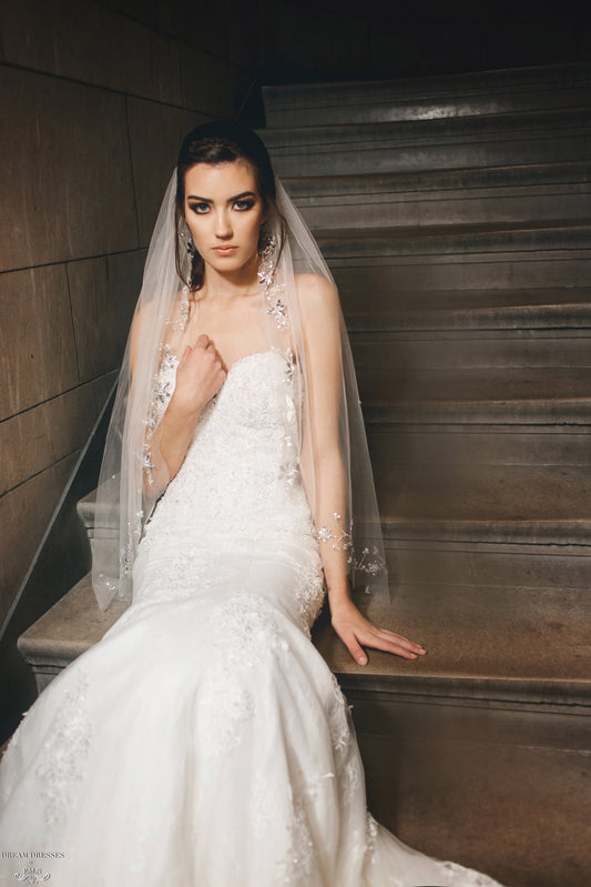 Embellished Fingertip Veil (#Karli) - Dream Dresses by P.M.N.