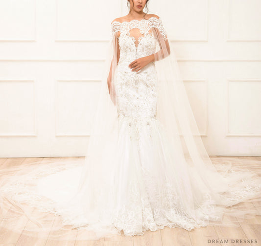 Off Shoulder Lace Bridal Cape (#LAYLA) - Dream Dresses by P.M.N.