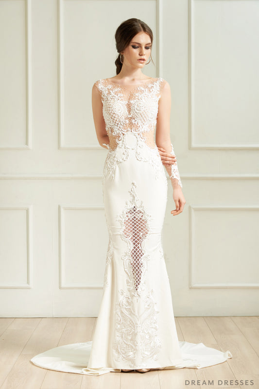 Illusion Long Sleeve Wedding Dress (#Vera) - Dream Dresses by P.M.N.
