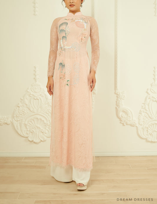 Blush Pink Bridal Ao Dai |Traditional Vietnamese Wedding Dress (#MAYA) - Dream Dresses by P.M.N.