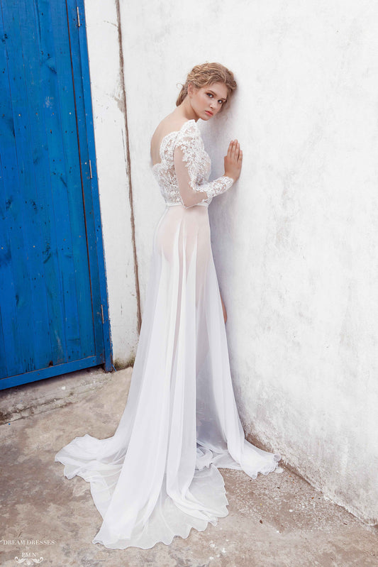 Illusion Long Sleeve Wedding Gown (#Marielle) - Dream Dresses by P.M.N.