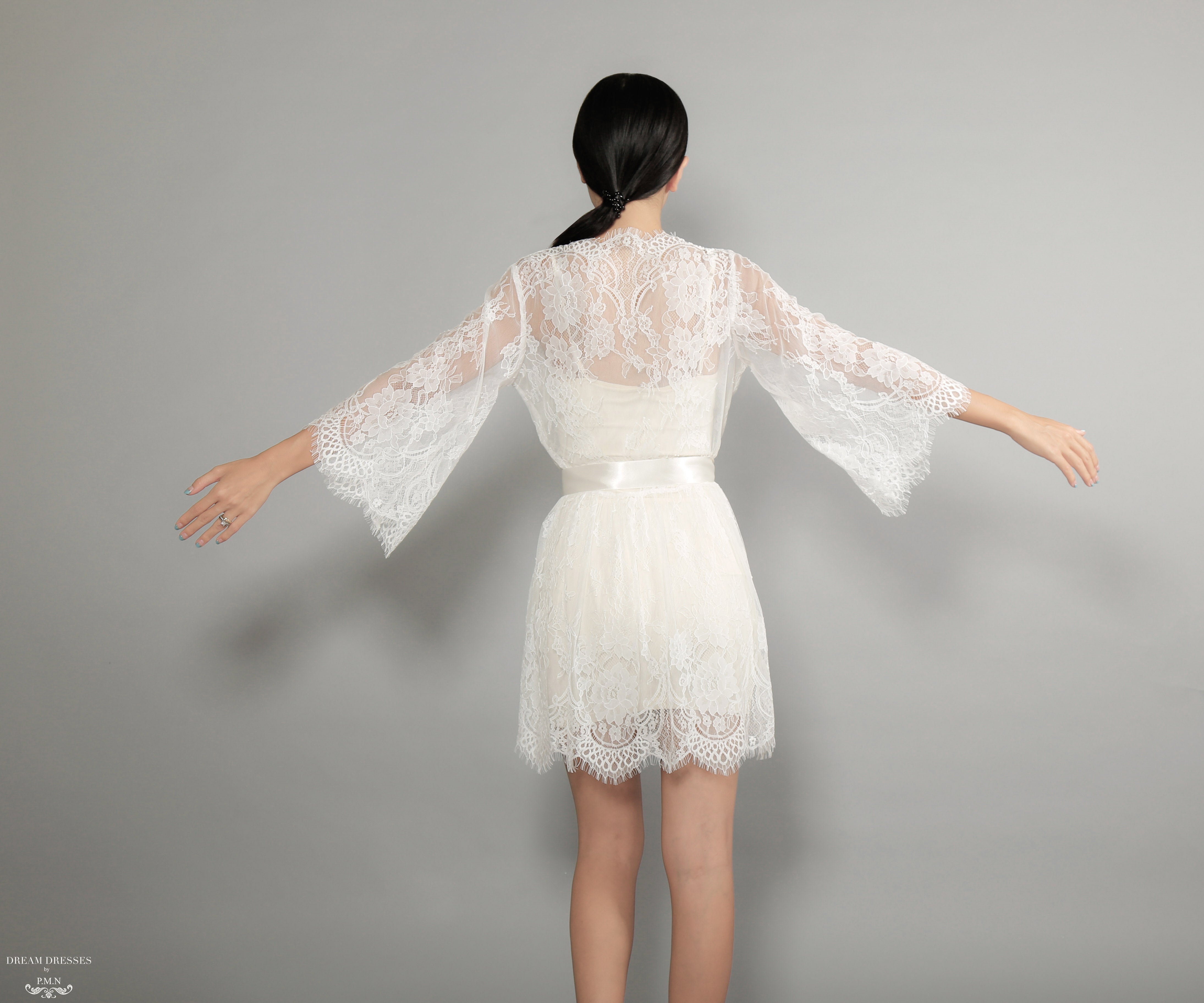 Bell Sleeve Bridal Lace Robe (#Miriam)