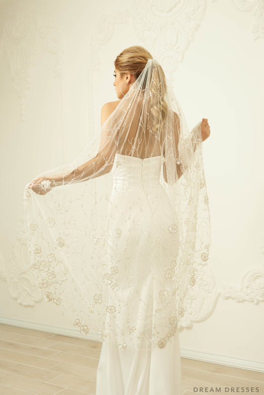 Sequin Lace Bridal Veil (#Novah) - Dream Dresses by P.M.N.
