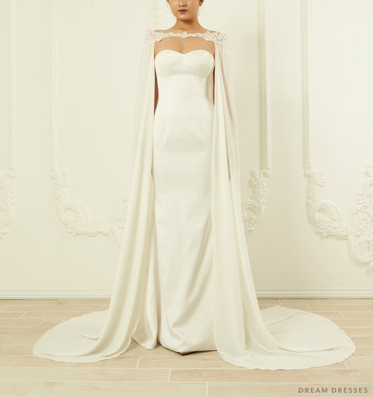 Off Shoulder Chiffon Bridal Cape (#ORVA) - Dream Dresses by P.M.N.