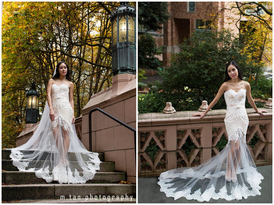 Blush Pink Ivory Sheer Trumpet Wedding Dress (Style Scarlett #PB101) - Dream Dresses by P.M.N
- 1
