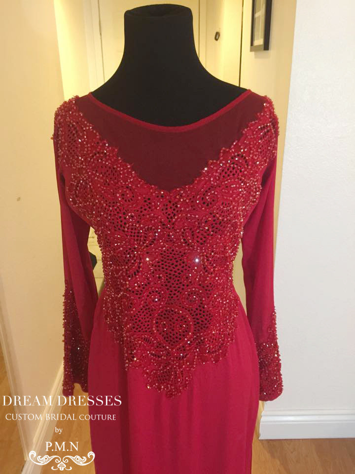 Red Ao Dai | Vietnamese Bridal Dress With Hand-Beading (#PHOEBE)