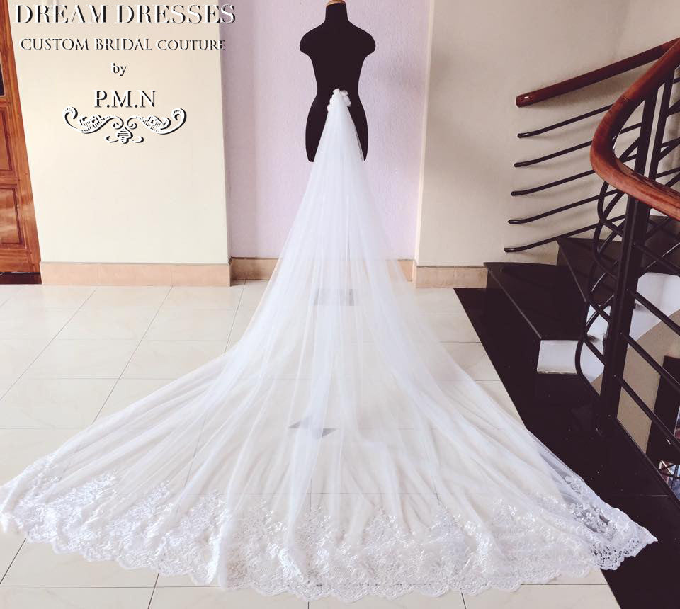 Couture Bridal Detachable Cathedral Tulle Train (#PB127)-Made To Order - Dream Dresses by P.M.N
- 1