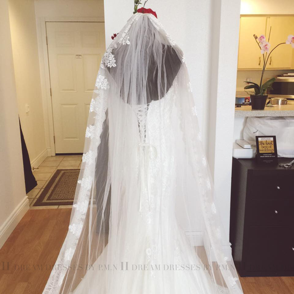 One Tier Rounded Cathedral 9.8 Ft Veil With Lace Appliqué Edge (#PB146)