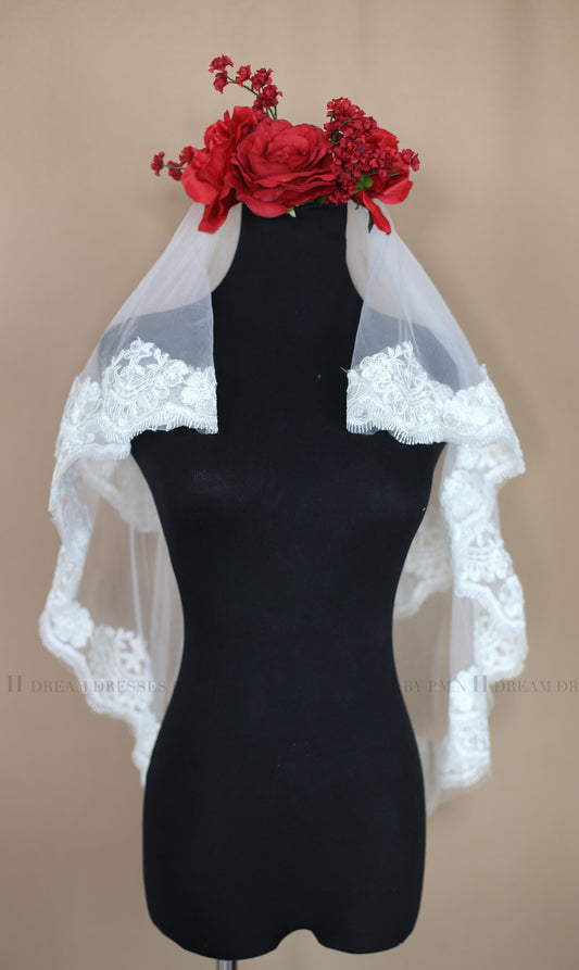 Two Tier Elbow Lace Veil With Blusher (Style # Angie PB159) - Dream Dresses by P.M.N
- 1