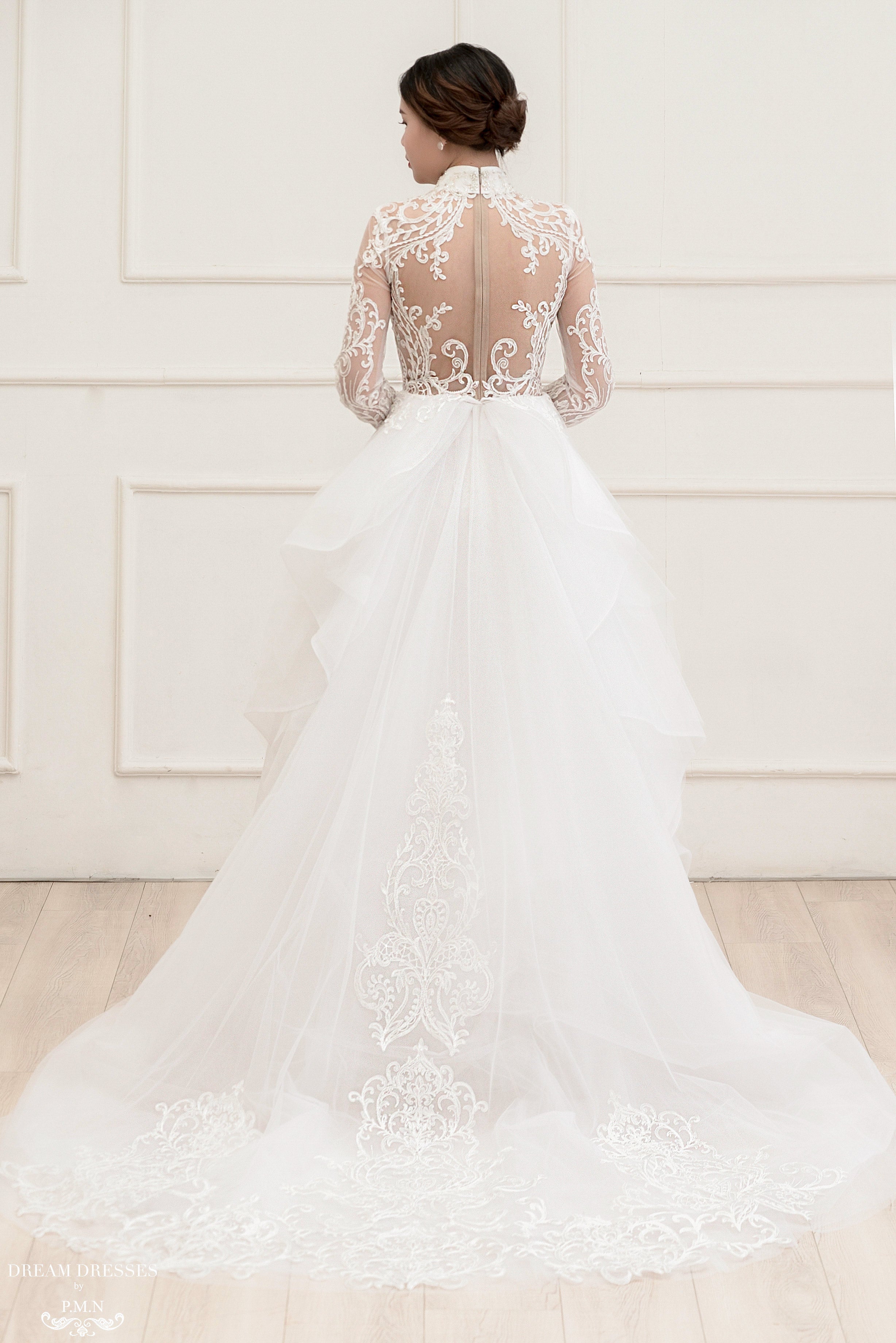 White Bridal Ao Dai | Modern Vietnamese Lace Bridal Dress (#PAIGE)