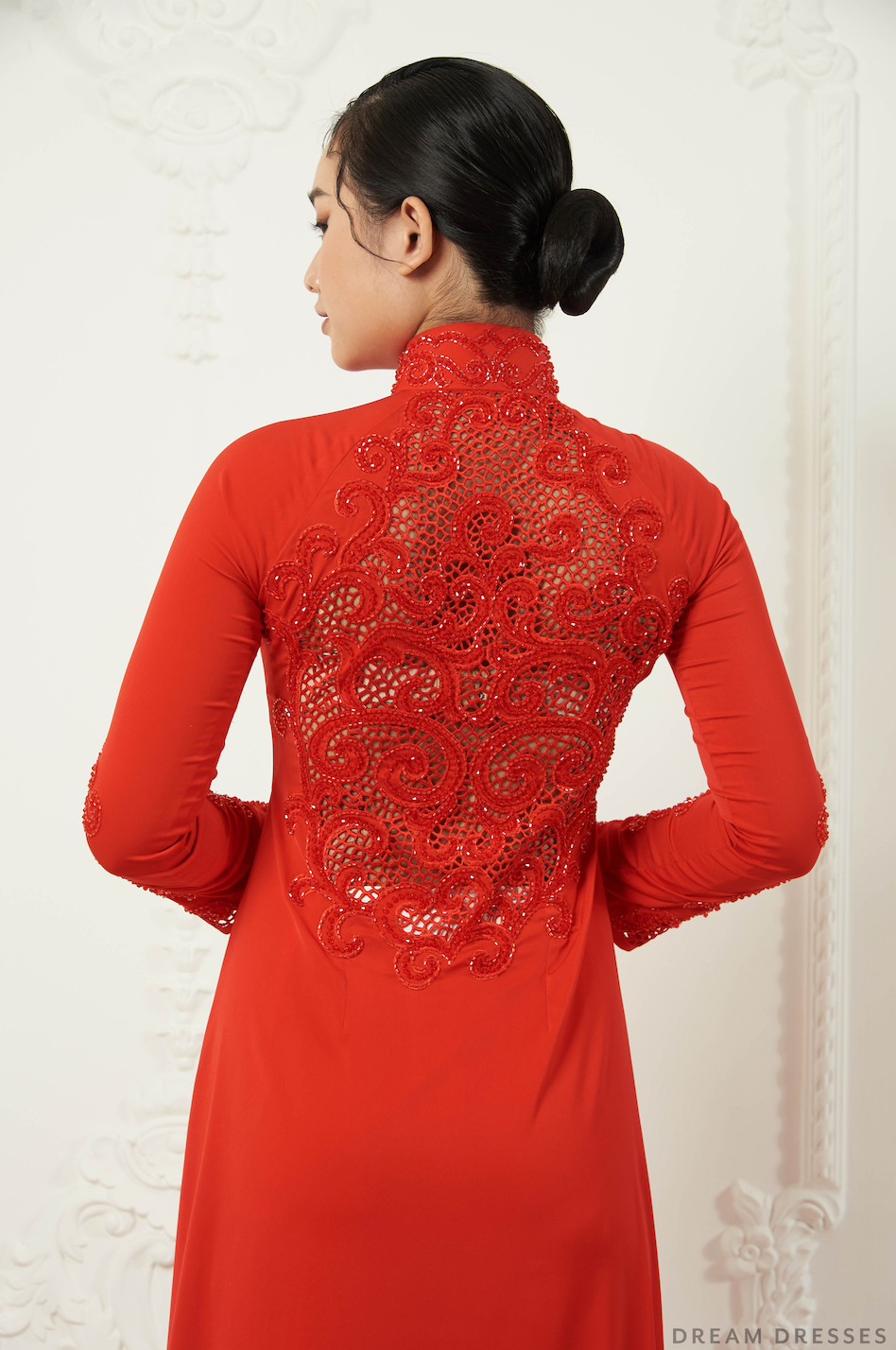 Red Bridal Ao Dai | Traditional Vietnamese Silk Bridal Dress (#LEANNA)