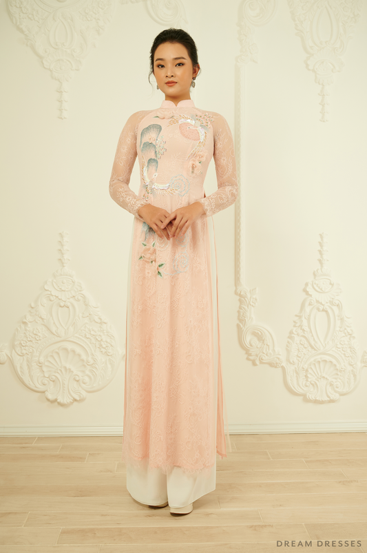 Blush Pink Bridal Ao Dai |Traditional Vietnamese Wedding Dress (#MAYA) - Dream Dresses by P.M.N.
