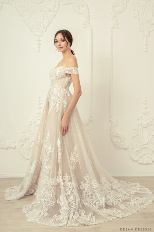 Lace Wedding Dress with Detachable Overskirt (#Ahney) - Dream Dresses by P.M.N.