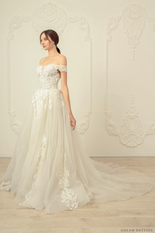 Off Shoulder A-line Wedding Dress (#Analia) - Dream Dresses by P.M.N.