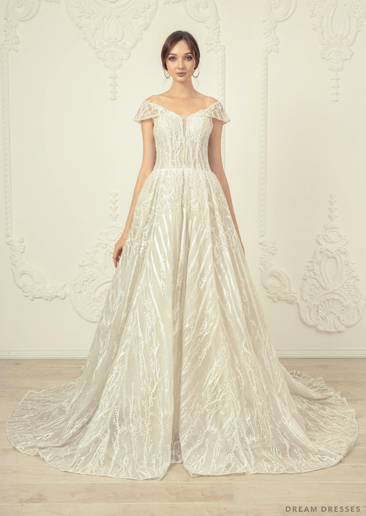 Lace Off Shoulder Wedding Dress (#Amadea) - Dream Dresses by P.M.N.