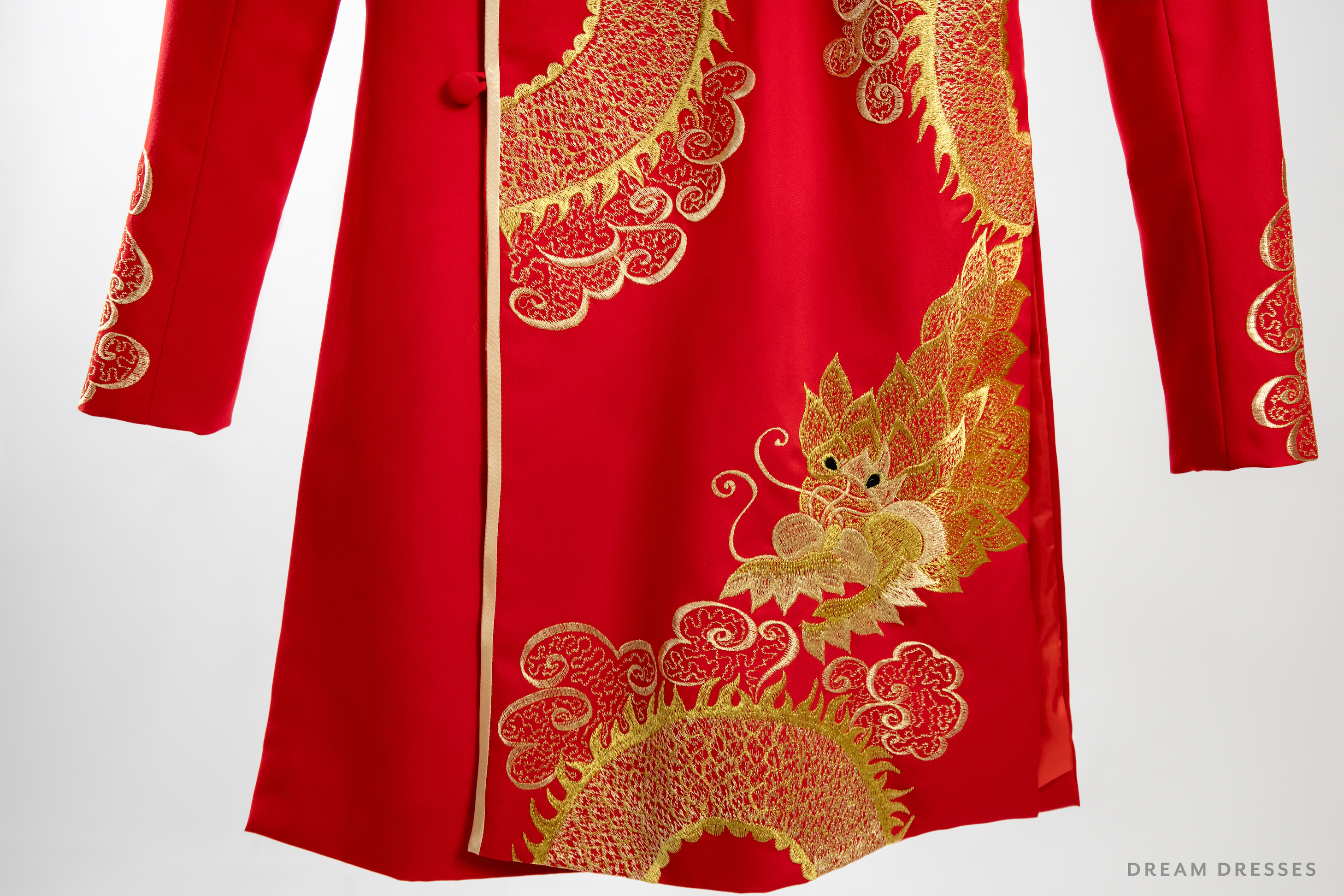 Red and Gold Groom Jacket with Dragon Embroidery| Vietnamese Groom Ao Dai  (#Ming)
