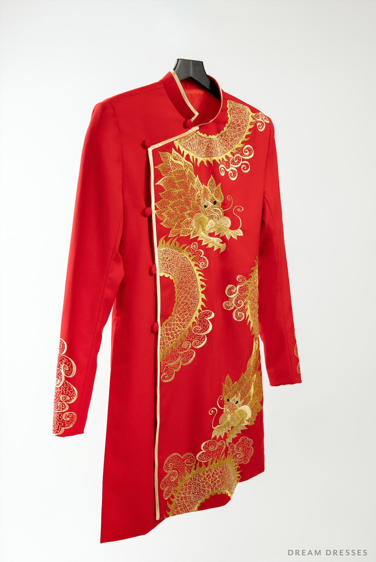 Red and Gold Groom Jacket with Dragon Embroidery| Vietnamese Groom Ao Dai  (#Ming)