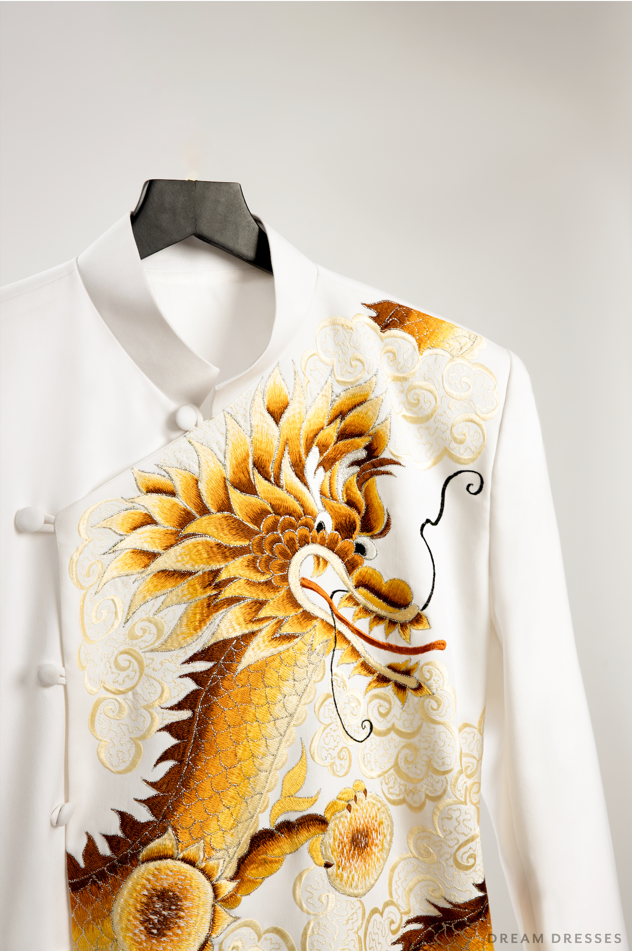 White Groom Ao Dai Jacket with Dragon Embroidery | Vietnamese Ao Dai (#Han)