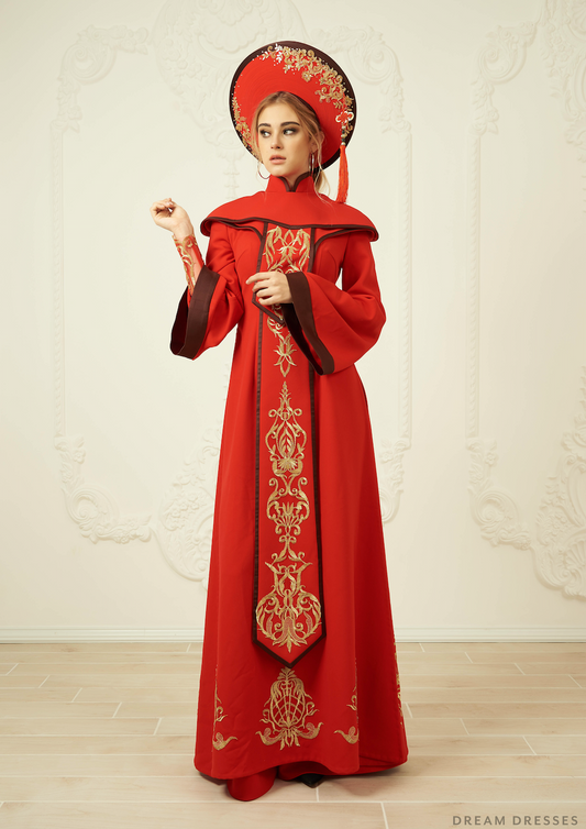 Red and Gold Ao Dai | Vietnamese Bridal Dress (#ARNELLE) - Dream Dresses by P.M.N.