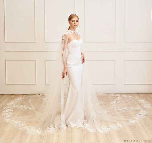 Lace Bridal Cape Veil (#YVES) - Dream Dresses by P.M.N.