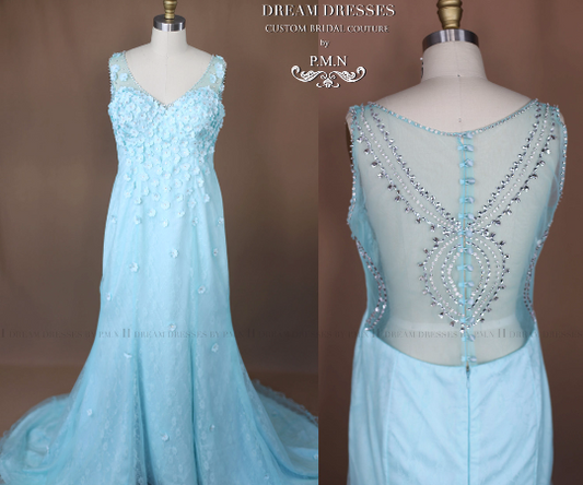 Aqua Mermaid Wedding Dress with Illusion Back (#JUDY) - Dream Dresses by P.M.N
- 1